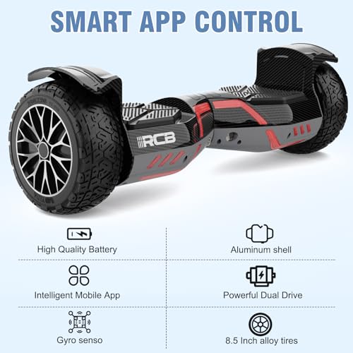 RCB Hoverboard Tout Terrain 8,5'', Gyropode avec APP, Hoverboards SUV avec Lumières LED et Haut-parleurs Bluetooth, Cadeau pour Enfants et Adultes RH3 Miscooter
