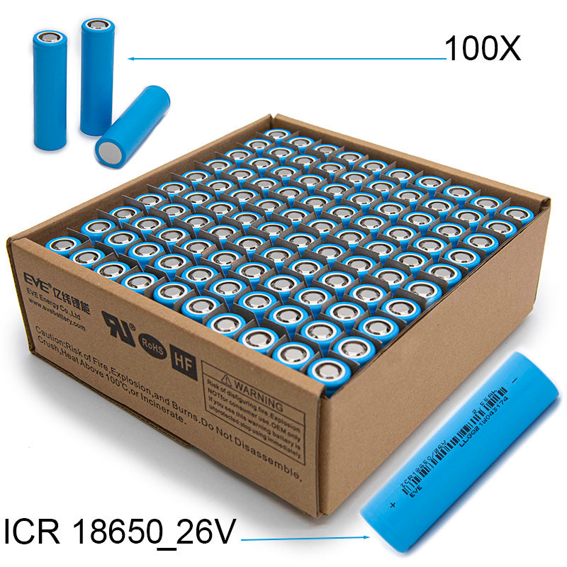Cellule Lí-ION EVE ICR18650-26V 2550mAh – 7.65A – caisse de 100 Miscooter
