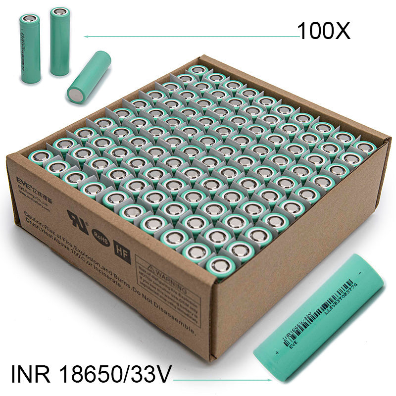 Cellule Li-ION EVE ICR18650-33V 3100mAh – 10A – BOITE DE 100 UNITÉS. Miscooter