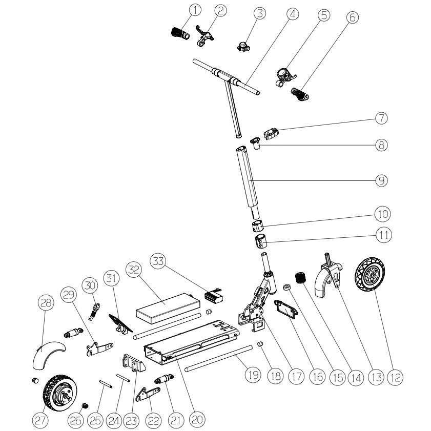 Vue éclaté Pieces détacher X série 600 Miscooter X-série 600