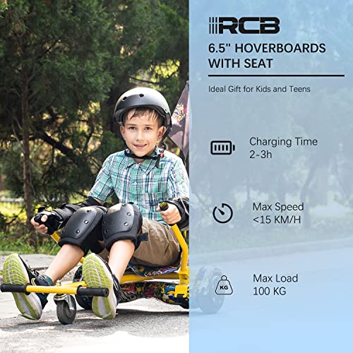 RCB Hoverkart Gyropode Hoverboard Kart pour Enfant et Adulte, Overboard et Kart avec Bluetooth-Musique/LED-Roue Clignotante, Hoverboards Cadeau pour Enfants Miscooter 