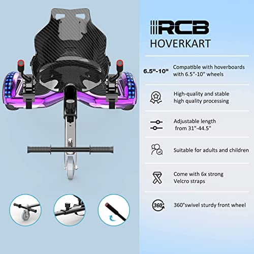 RCB Hoverkart Gyropode Hoverboard Kart pour Enfant et Adulte, Overboard et Kart avec Bluetooth-Musique/LED-Roue Clignotante, Hoverboards Cadeau pour Enfants Miscooter 