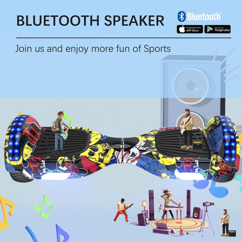 RCB Hoverboard Gyropode pour Enfant et Adulte, Overboard 6.5 Pouces avec Bluetooth-Musique/LED-Roue Clignotante, Hover Board Skateboards Meilleur Cadeau pour Les Enfants Miscooter 